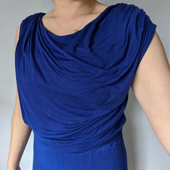 Vivienne Tam Blue Jersey Asymmetrical Maxi Dress - Picture 2 of 5